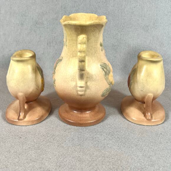 Vintage Hull Art Pottery Magnolia Vase & Candlestick Holders Set - Picture 3 of 13